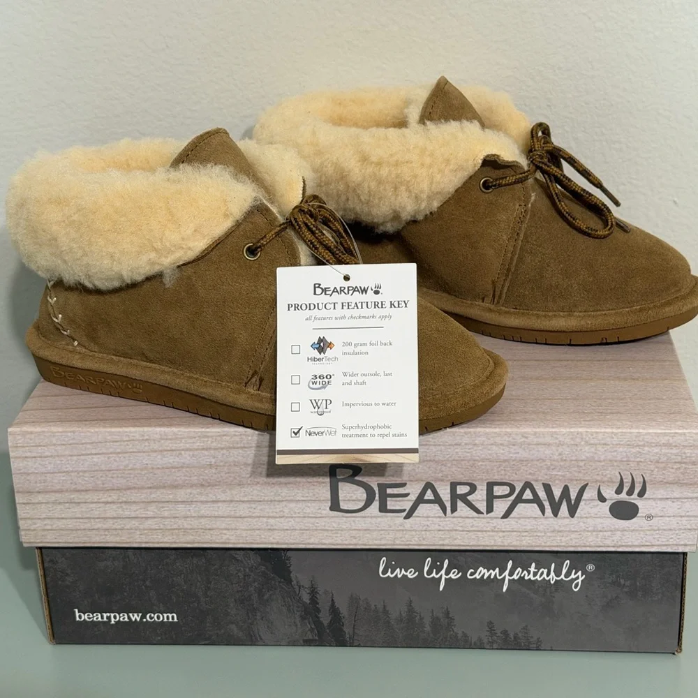 BearPaw Tan Suede Boots with Cream Lining